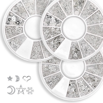 Смесени 12 стила Сребърна 3D звезда Луна Метални нитове Ongles Аксесоари за декорация на изкуство за нокти Маникюр Талисмани Нокти Сплав Бижута Шипове