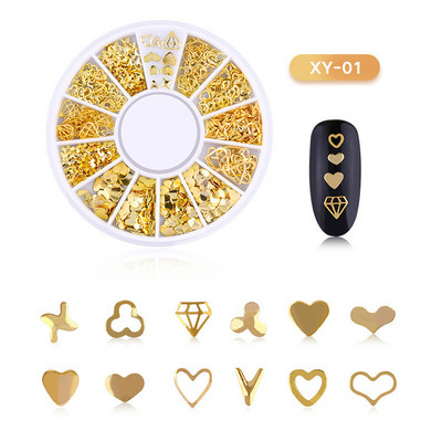 Μικτά 12 στυλ Ασημένιο 3D Star Moon Metal Rivet Ongles Διακόσμηση νυχιών Αξεσουάρ Μανικιούρ Γούρια Καρφιά για κοσμήματα από κράμα