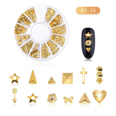 Μικτά 12 στυλ Ασημένιο 3D Star Moon Metal Rivet Ongles Διακόσμηση νυχιών Αξεσουάρ Μανικιούρ Γούρια Καρφιά για κοσμήματα από κράμα