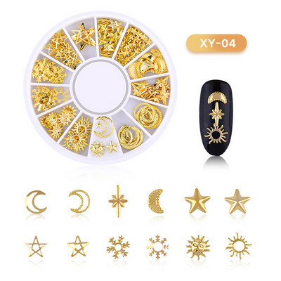 Μικτά 12 στυλ Ασημένιο 3D Star Moon Metal Rivet Ongles Διακόσμηση νυχιών Αξεσουάρ Μανικιούρ Γούρια Καρφιά για κοσμήματα από κράμα
