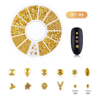 Μικτά 12 στυλ Ασημένιο 3D Star Moon Metal Rivet Ongles Διακόσμηση νυχιών Αξεσουάρ Μανικιούρ Γούρια Καρφιά για κοσμήματα από κράμα