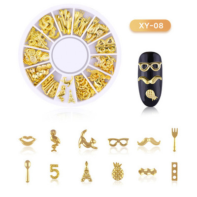 Μικτά 12 στυλ Ασημένιο 3D Star Moon Metal Rivet Ongles Διακόσμηση νυχιών Αξεσουάρ Μανικιούρ Γούρια Καρφιά για κοσμήματα από κράμα