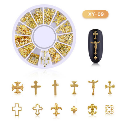 Μικτά 12 στυλ Ασημένιο 3D Star Moon Metal Rivet Ongles Διακόσμηση νυχιών Αξεσουάρ Μανικιούρ Γούρια Καρφιά για κοσμήματα από κράμα