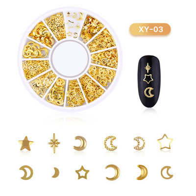 Μικτά 12 στυλ Ασημένιο 3D Star Moon Metal Rivet Ongles Διακόσμηση νυχιών Αξεσουάρ Μανικιούρ Γούρια Καρφιά για κοσμήματα από κράμα