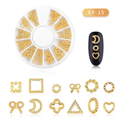 Μικτά 12 στυλ Ασημένιο 3D Star Moon Metal Rivet Ongles Διακόσμηση νυχιών Αξεσουάρ Μανικιούρ Γούρια Καρφιά για κοσμήματα από κράμα