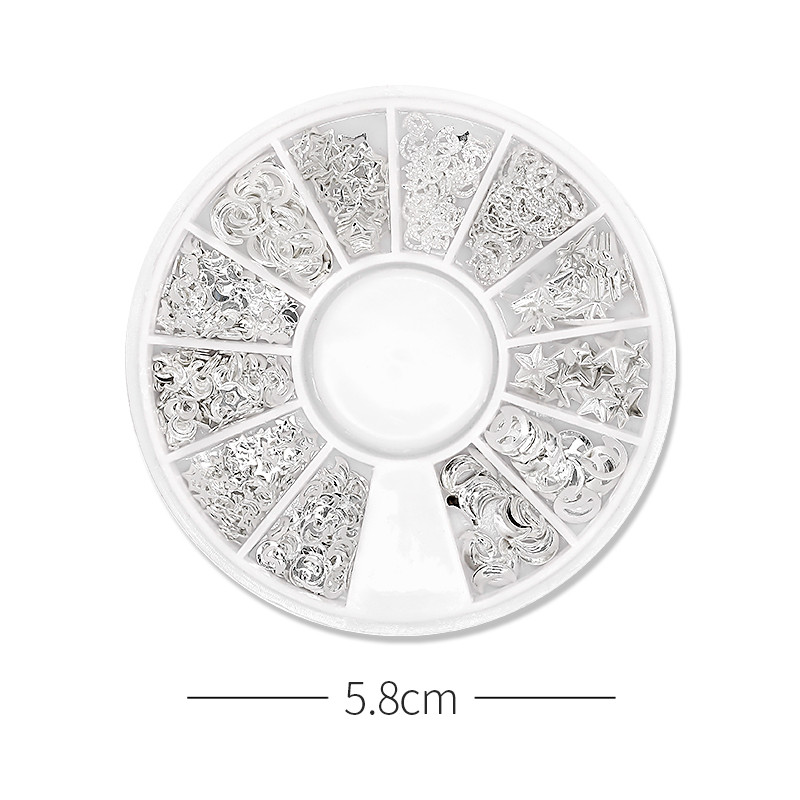 Μικτά 12 στυλ Ασημένιο 3D Star Moon Metal Rivet Ongles Διακόσμηση νυχιών Αξεσουάρ Μανικιούρ Γούρια Καρφιά για κοσμήματα από κράμα