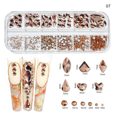 12Grilă (Fiecare-1-Formă) Nail Art Cristal Strass, AB/Roz/Roșu...Pentru unghii/pânză/Păr...Decoruri pentru pietre prețioase din sticlă Aprovizionare pentru unghii P406(1-9)