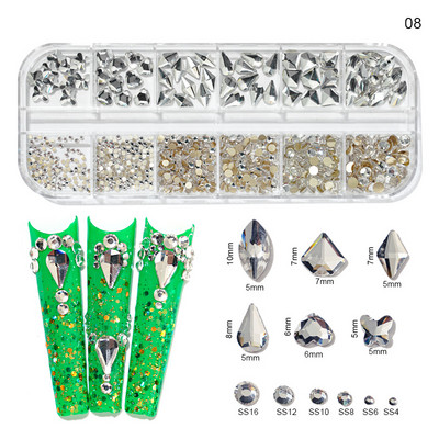 12Grilă (Fiecare-1-Formă) Nail Art Cristal Strass, AB/Roz/Roșu...Pentru unghii/pânză/Păr...Decoruri pentru pietre prețioase din sticlă Aprovizionare pentru unghii P406(1-9)