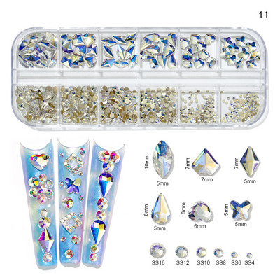 12Grilă (Fiecare-1-Formă) Nail Art Cristal Strass, AB/Roz/Roșu...Pentru unghii/pânză/Păr...Decoruri pentru pietre prețioase din sticlă Aprovizionare pentru unghii P406(1-9)