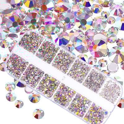 12Grilă (Fiecare-1-Formă) Nail Art Cristal Strass, AB/Roz/Roșu...Pentru unghii/pânză/Păr...Decoruri pentru pietre prețioase din sticlă Aprovizionare pentru unghii P406(1-9)