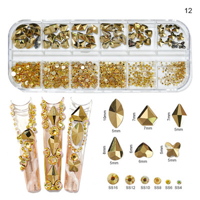 12Grilă (Fiecare-1-Formă) Nail Art Cristal Strass, AB/Roz/Roșu...Pentru unghii/pânză/Păr...Decoruri pentru pietre prețioase din sticlă Aprovizionare pentru unghii P406(1-9)