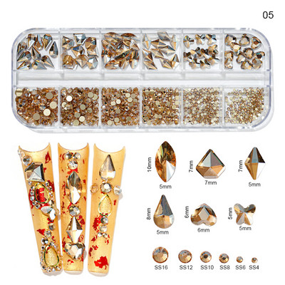 12Grilă (Fiecare-1-Formă) Nail Art Cristal Strass, AB/Roz/Roșu...Pentru unghii/pânză/Păr...Decoruri pentru pietre prețioase din sticlă Aprovizionare pentru unghii P406(1-9)