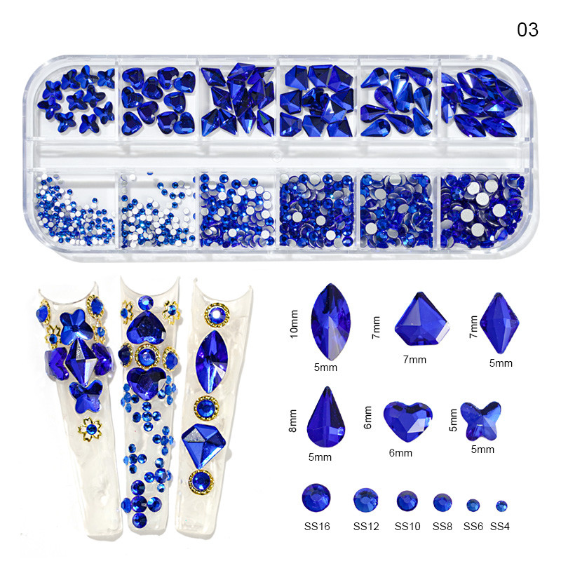 12Grilă (Fiecare-1-Formă) Nail Art Cristal Strass, AB/Roz/Roșu...Pentru unghii/pânză/Păr...Decoruri pentru pietre prețioase din sticlă Aprovizionare pentru unghii P406(1-9)