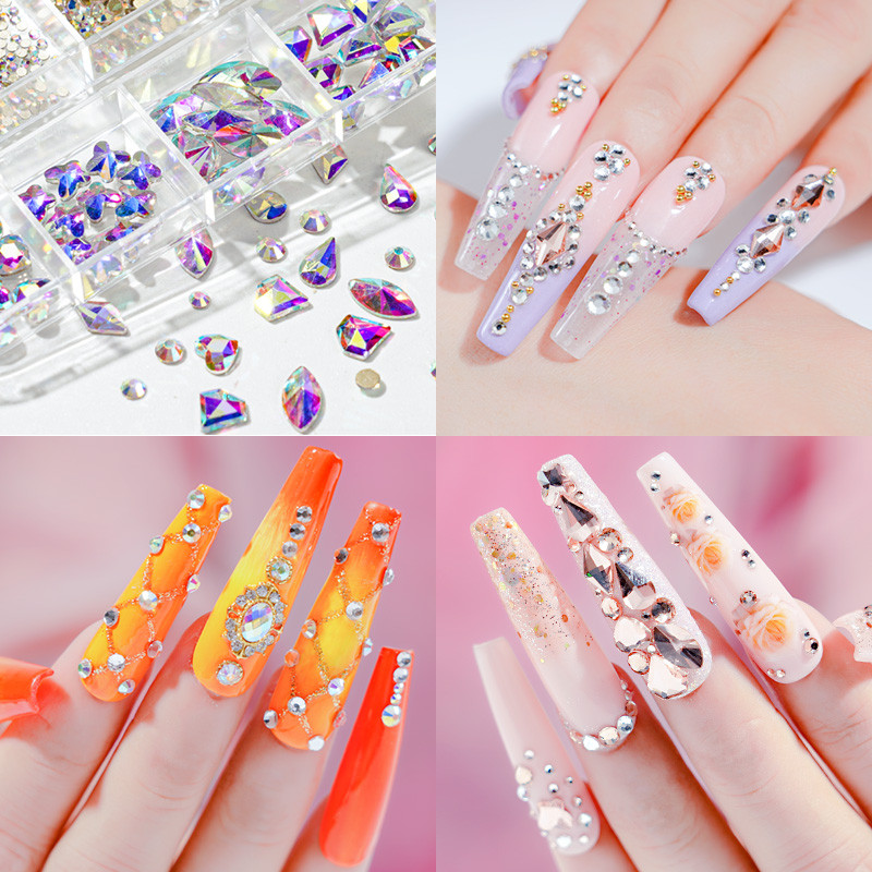 12Grilă (Fiecare-1-Formă) Nail Art Cristal Strass, AB/Roz/Roșu...Pentru unghii/pânză/Păr...Decoruri pentru pietre prețioase din sticlă Aprovizionare pentru unghii P406(1-9)