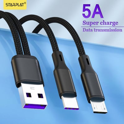 Starplat 2 az 1-ben USB Type C kábel 5A gyorstöltés a Huawei Mate 40 P50 Pro gyorstöltéshez 2 az 1-ben USB-kábel iPhone 13 12 11 Pro készülékhez