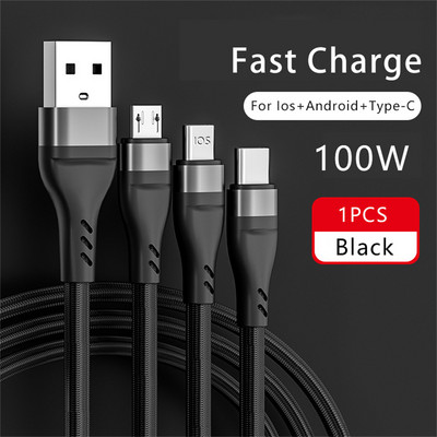 6A 3-ühes laadimiskaabel C-tüüpi mikro-USB-kiirlaadija C-tüüpi mikro-USB-kaabli andmekaablid iPhone`i Sansung Xiaomi Huawei jaoks