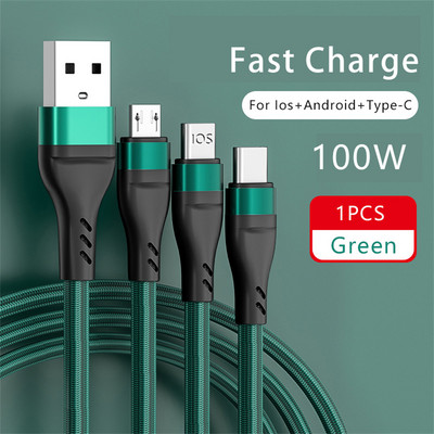 6A 3-ühes laadimiskaabel C-tüüpi mikro-USB-kiirlaadija C-tüüpi mikro-USB-kaabli andmekaablid iPhone`i Sansung Xiaomi Huawei jaoks