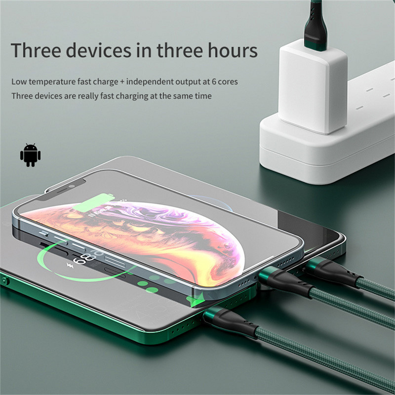 6A Cablu de încărcare 3 în 1 Tip-C Micro USB Încărcător rapid Cablu Micro USB Tip-C Cabluri de date pentru iPhone Sansung Xiaomi Huawei