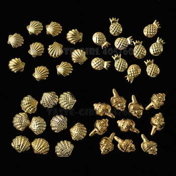 500PCS 3D Silver Gold Ocean Marine Life Seashell Morska Starfish Snail hippocampi Feather Metal Stud Nail Art Nit Manicure Decoration