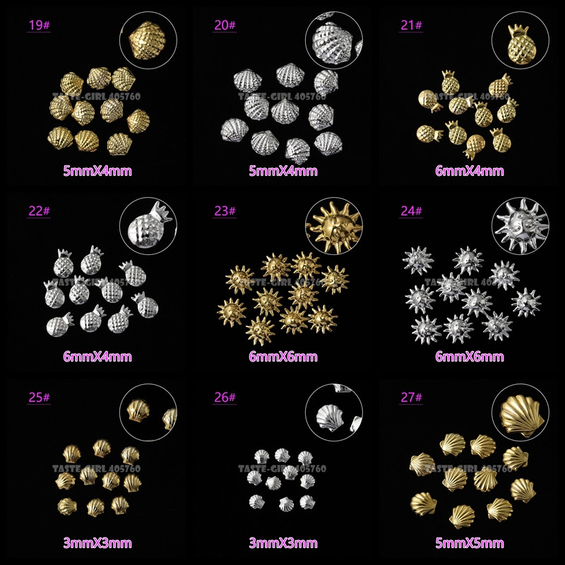 500 vnt. 3D sidabro aukso vandenyno jūros gyvybės kriauklės Jūros žvaigždės sraigės hipokampo plunksnos metalinės smeigės nagų dailės kniedės manikiūro dekoras