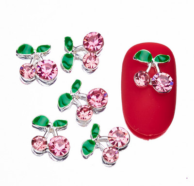 10/20 tk 3D kirsipuu küünekunsti amuletid 1,8*1,7cm punane/roosa/selge kirsikristall, 3D maguskirsi maniküür kividega kaunistus JE-10