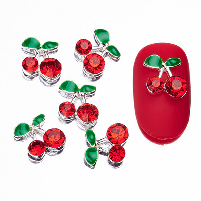 10/20 tk 3D kirsipuu küünekunsti amuletid 1,8*1,7cm punane/roosa/selge kirsikristall, 3D maguskirsi maniküür kividega kaunistus JE-10