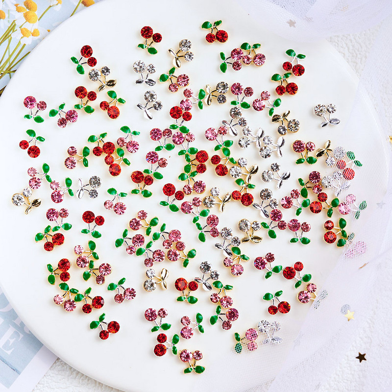 10/20 bucăți 3D Cireș Nail Art Charms 1.8*1.7cm Roșu/Roz/Creal Cristal Cireș 3d Dulci Cireș Manichiură Strasuri Decorație JE-10