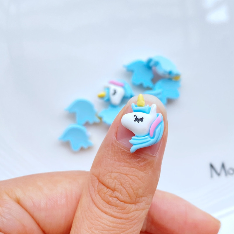 20 buc Kawaii Cartoon Blue Unicorn Strasuri pentru unghii Pietre prețioase Glitter Acrilic Nail Art Bijuterii Manichiură Accesorii pentru decorarea unghiilor