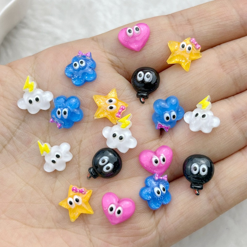 50 buc 3D, strălucitor, drăguț, stele de desene animate, nori de dragoste, serie fulger, pentru arta unghiilor, rășină, ornamente pentru arta unghiilor, în formă de floare, consumabile pentru arta unghiilor