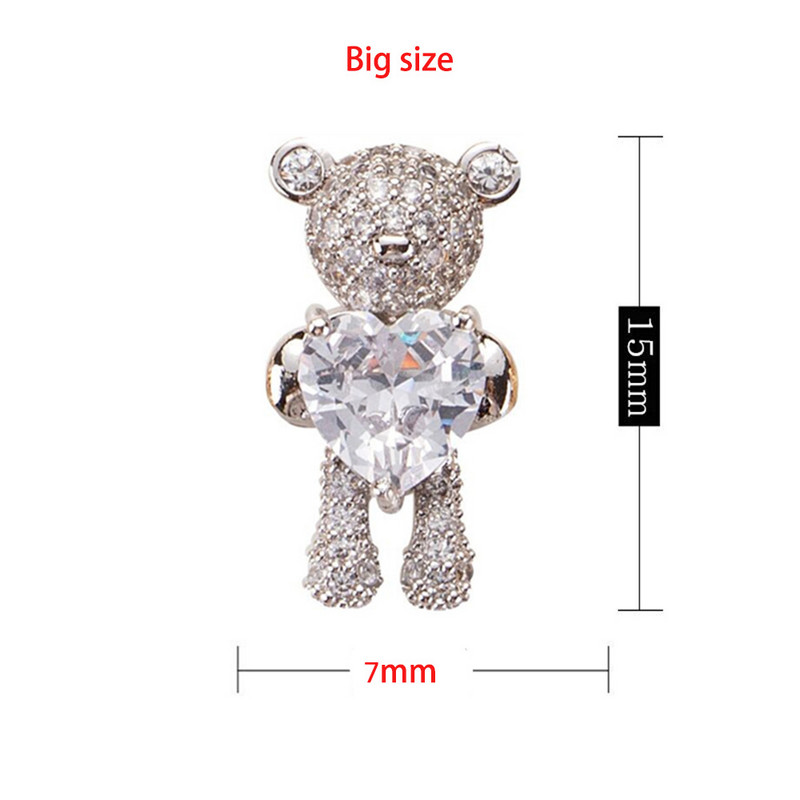 Din aliaj de zircon strălucitor Urs drăguț Decorații 3D pentru unghii, cu inimă, cristal, bijuterii creative pentru unghii, accesorii de design pentru manichiură