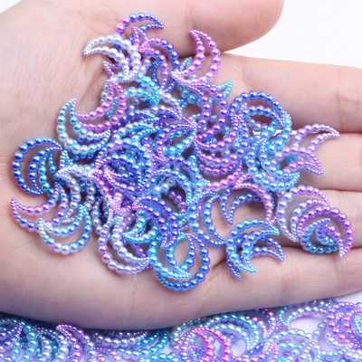 11x15mm 70 τμχ Moon Rainbow Imitation Pearl Art Ρητίνη Rhinestones Flatback DIY Crafts Κοσμήματα Κατασκευή Στολισμός Γάμου