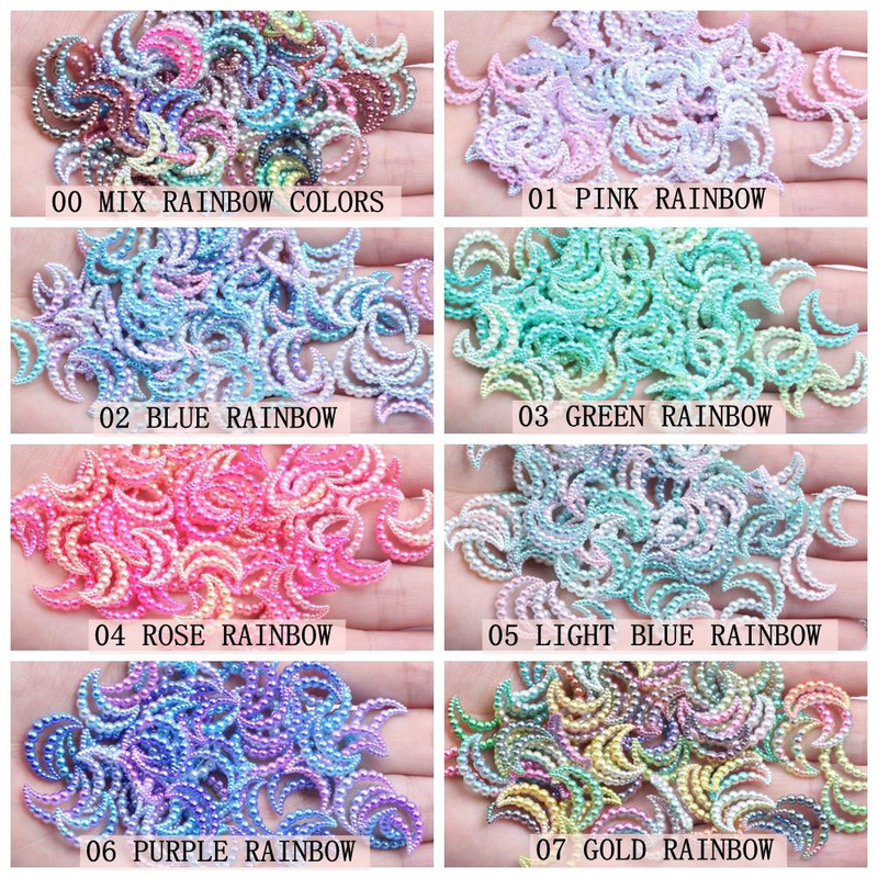 11x15mm 70 τμχ Moon Rainbow Imitation Pearl Art Ρητίνη Rhinestones Flatback DIY Crafts Κοσμήματα Κατασκευή Στολισμός Γάμου
