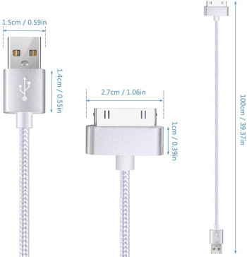 USB кабел за iPhone 30 Pin найлонова оплетка Fast Charger Кабел за данни за Apple iPhone 4 4s 3G 3GS 2G iPad 1/2/3 iPod Touch iPod Nano
