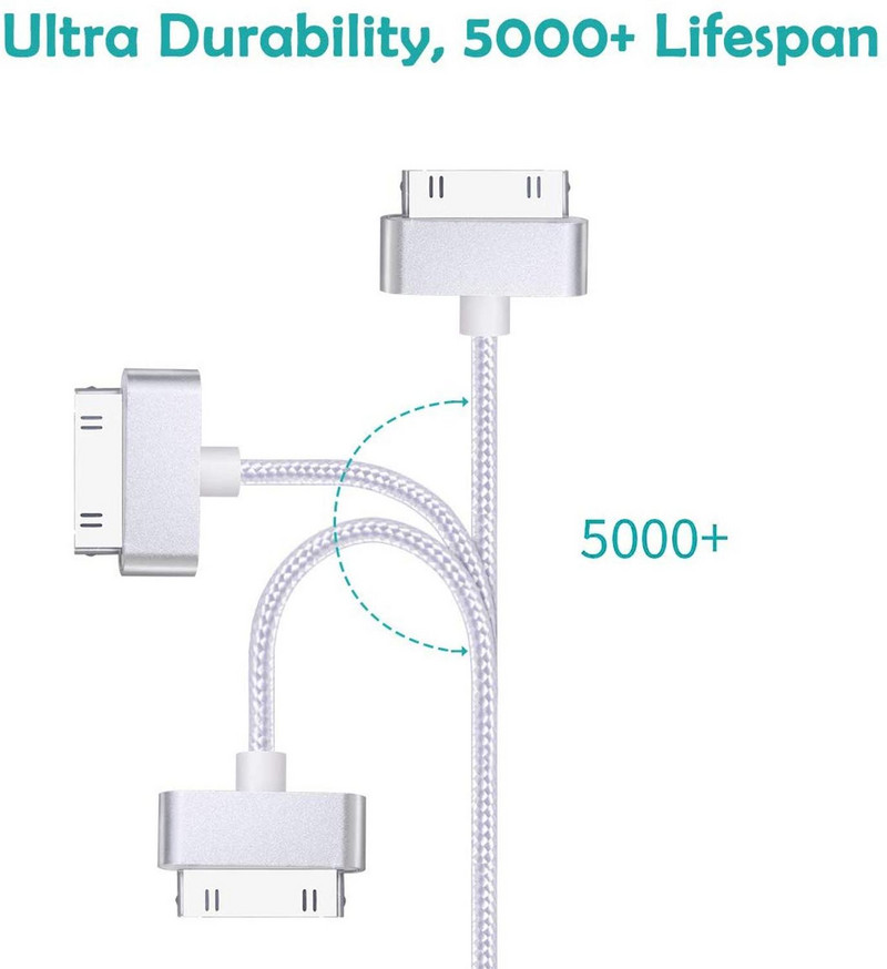 USB-kaabel iPhone 30 Pin nailonpunutis kiirlaadija andmekaabel Apple iPhone 4 4s 3G 3GS 2G iPad 1/2/3 iPod Touch iPod Nano jaoks