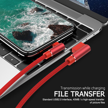 90-градусов USB кабел за бързо зареждане за iPhone 11 12 13 Pro Max X XR 6s 7 8 SE iPad Lead Кабел за мобилен телефон Кабел за зарядно устройство за данни 2 м 3 м