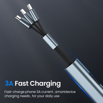Καλώδιο USB γρήγορης φόρτισης 3 σε 1 για Samsung Huawei Xiaomi Φορτιστής τηλεφώνου Ανασυρόμενο καλώδιο δεδομένων με μπρελόκ για iPhone 14 13 12 11 Pro