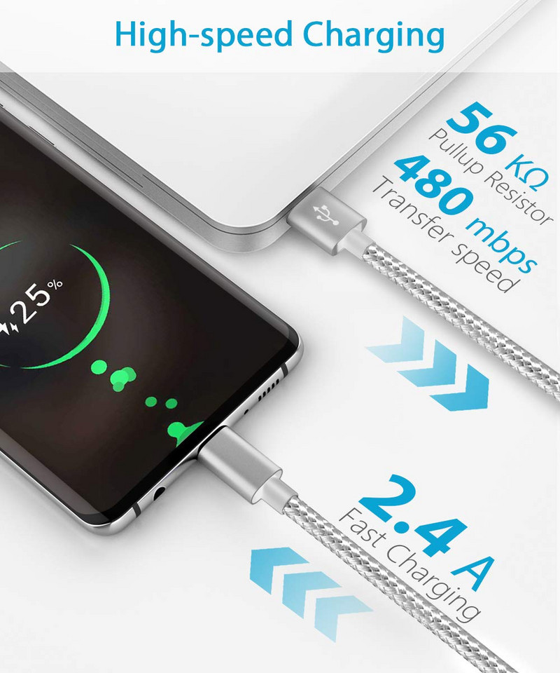 C tipo USB laidas, greito įkrovimo laidas, skirtas Samsung Galaxy S9 S8 Note 8, Pixel, LG V30 G6 G5, Nintendo Switch, OnePlus 5 3T