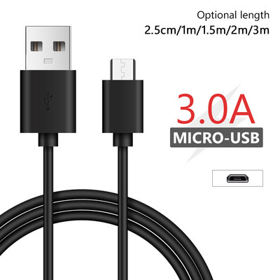 0.25/1/1.5/2/3M mikro USB laidas greito įkrovimo duomenų laido įkroviklio adapteris, skirtas Samsung Xiaomi Huawei Android telefono mikroUSB laidams