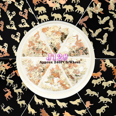 240 vnt / Ratukas Mišinys 6 Pop Animal Liūtas Wlof Eagle Buck Metal Charm Nail Art Blizgučiai Dekoracija Lydinys Pjaustyti Ornamentai Pasidaryk pats manikiūras