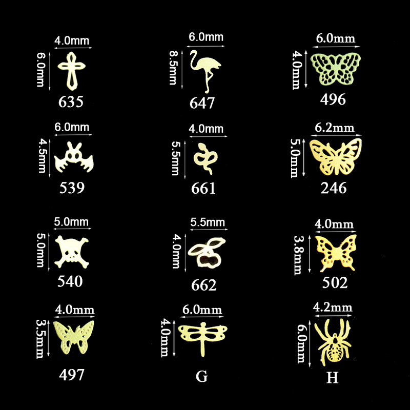 100 buc. Șuruburi metalice pentru unghii, fluture auriu, albine iepure, autocolante metalice pentru unghii, decalcomanii, farmece pentru unghii subțiri, decorațiuni 3D pentru unghii.