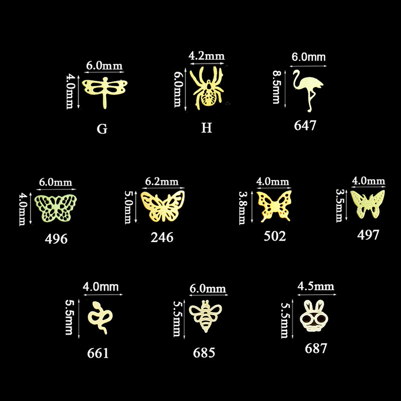 100 buc. Șuruburi metalice pentru unghii, fluture auriu, albine iepure, autocolante metalice pentru unghii, decalcomanii, farmece pentru unghii subțiri, decorațiuni 3D pentru unghii.