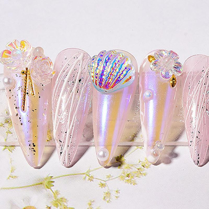 10 buc/sac Aurora Sea Shell Nail Art Charms 3D rășină japonez colorat Shell Nail Art Decoratiuni DIY unghii Accesorii 10X11.5mm
