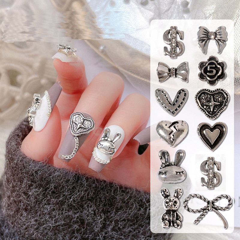 10 vnt 3D Nauji Punk Bunny Nail Charms 3D Bling Bling Glitter Design Heart Bunny Lydinio nagų dekoravimo DIY Kawaii manikiūro priedai