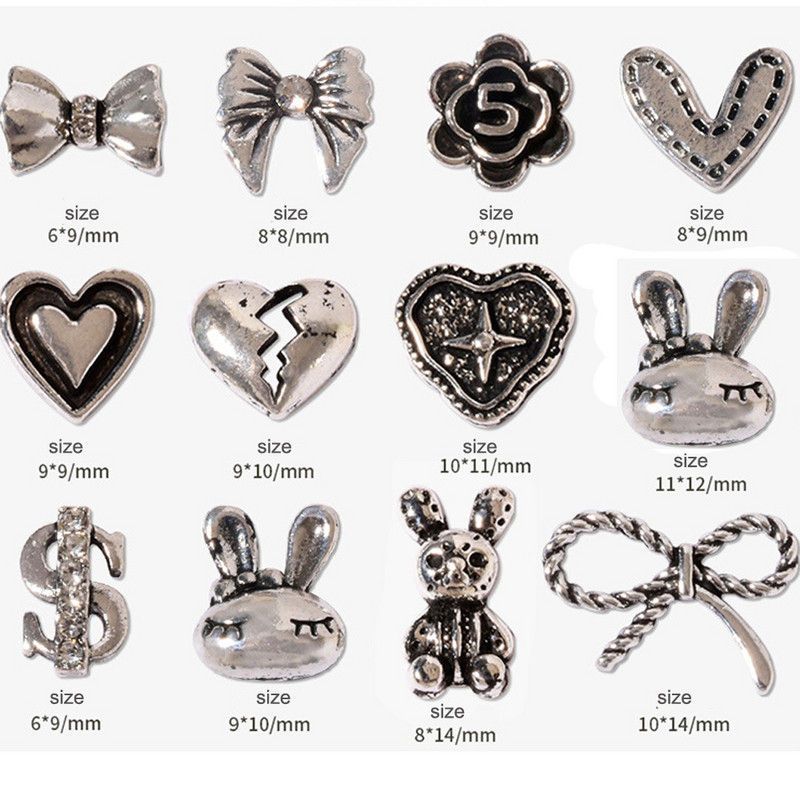10 vnt 3D Nauji Punk Bunny Nail Charms 3D Bling Bling Glitter Design Heart Bunny Lydinio nagų dekoravimo DIY Kawaii manikiūro priedai