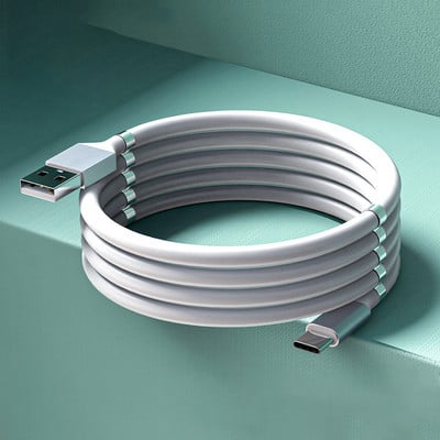 Magic Rope magnētiskais kabelis, paštinošs kabelis iPhone Micro USB C tipa magnēta ātrās uzlādes datu vada vads Automātiskās uzglabāšanas kabeļi