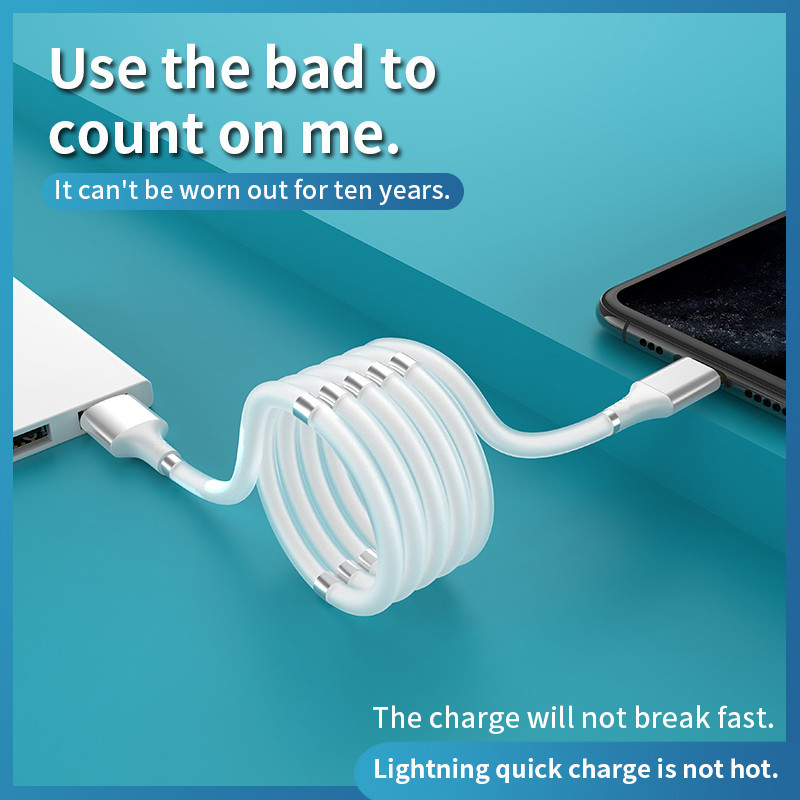 Magic Rope magnetkaabel isekeerduv kaabel iPhone`i jaoks Micro USB Type C magnetiga kiirlaadimine andmejuhtme juhe Automaatsalvestuskaablid