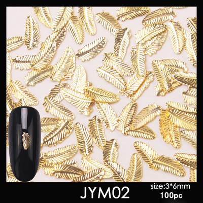 Naujas 100 vienetų nagų dailės dekoravimo aukso ir sidabrinės plunksnos 3D metalinių dalių modeliavimo įrankis nagų dizaino kūrimui