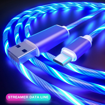 Цветен преливащ LED Glow USB зарядно устройство тип C кабел за Android Micro USB кабел за зареждане за iPhone X за Samsung s9 Charge