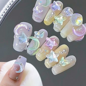 1 чанта Jelly Butterfly Nail Art Decoration Rhinestones Colorful Nail MOON Heart Charms 3D Press on Nails Панделка Части Аксесоари