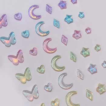 1 чанта Jelly Butterfly Nail Art Decoration Rhinestones Colorful Nail MOON Heart Charms 3D Press on Nails Панделка Части Аксесоари